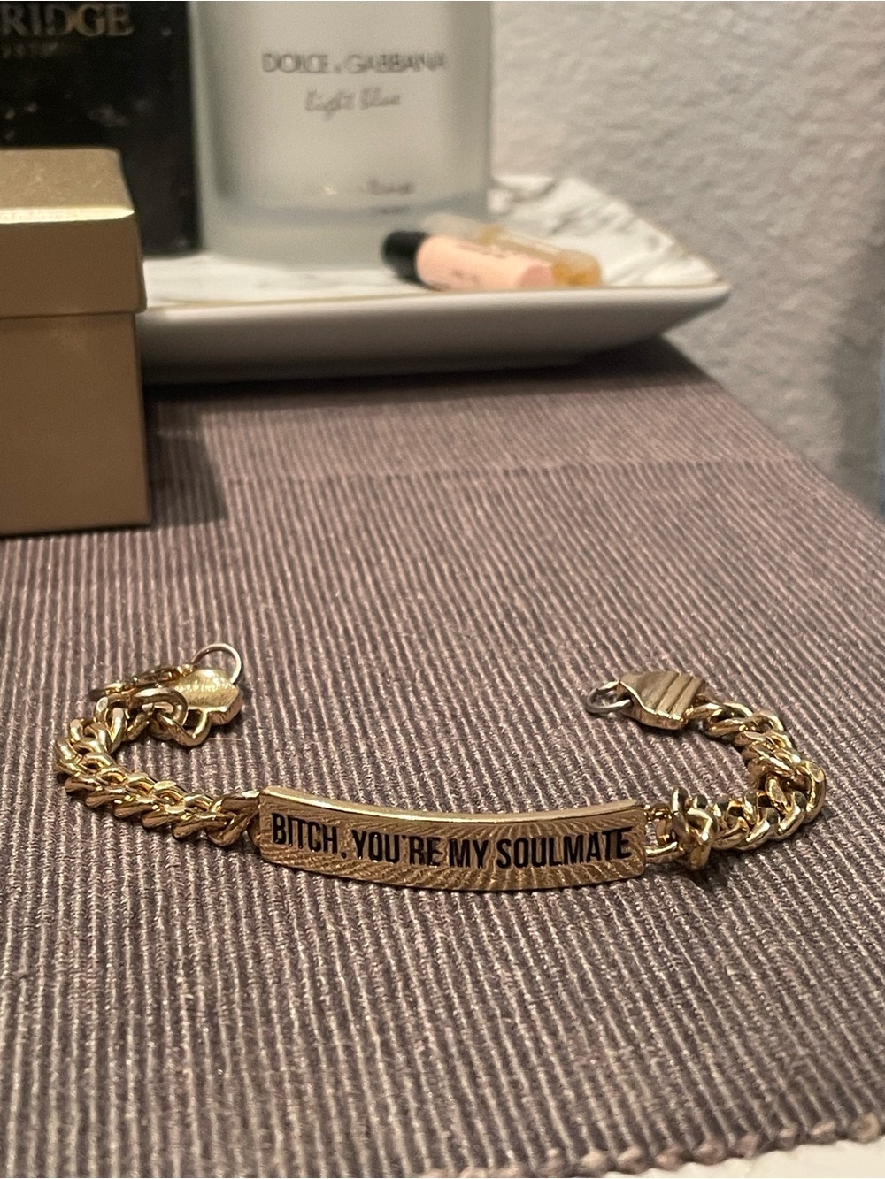 Gold Engraved Chain Bracelet "You're My Soulmate"